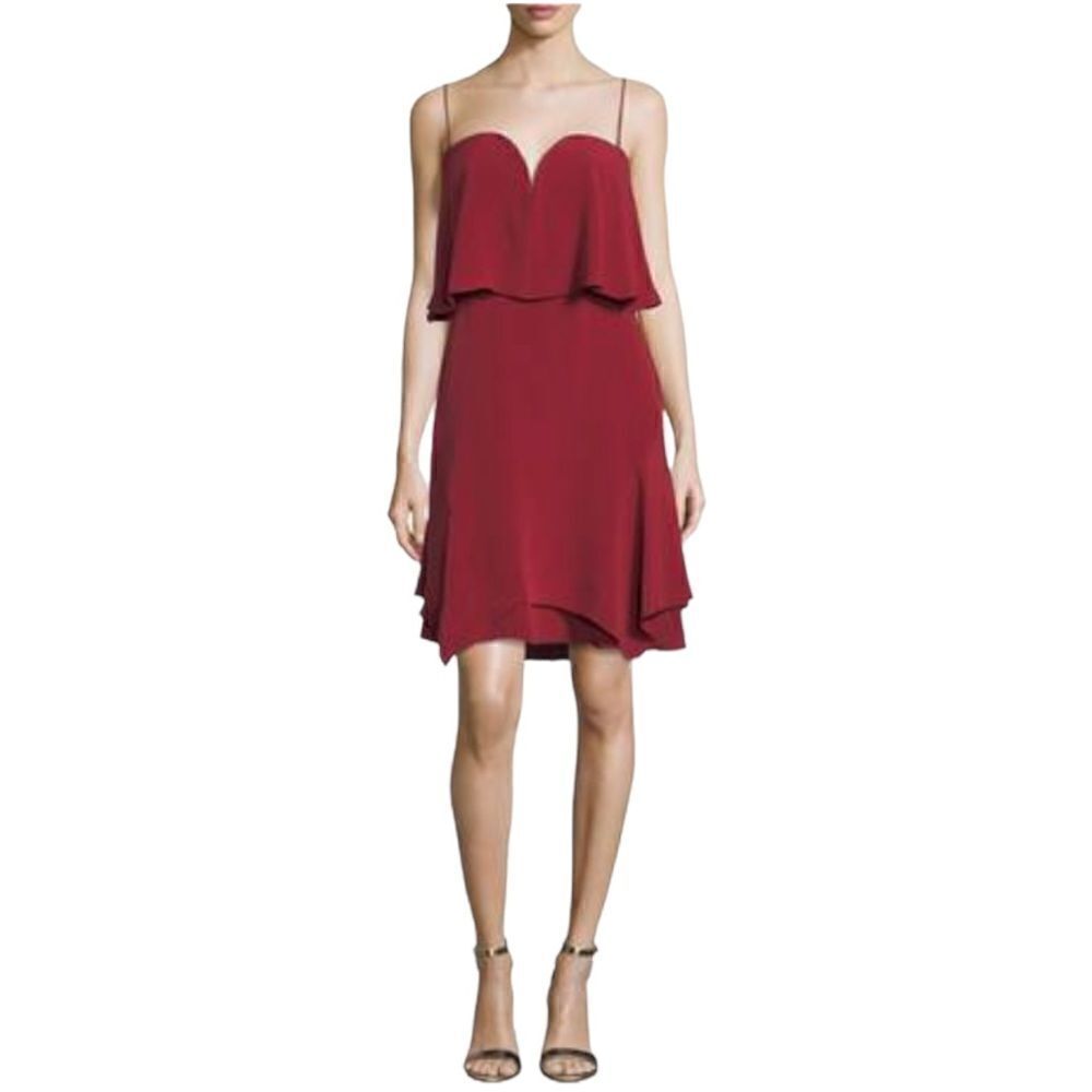 Kobi Halperin Trina Sweetheart Tiered Silk Red Cocktail Dress Size 4